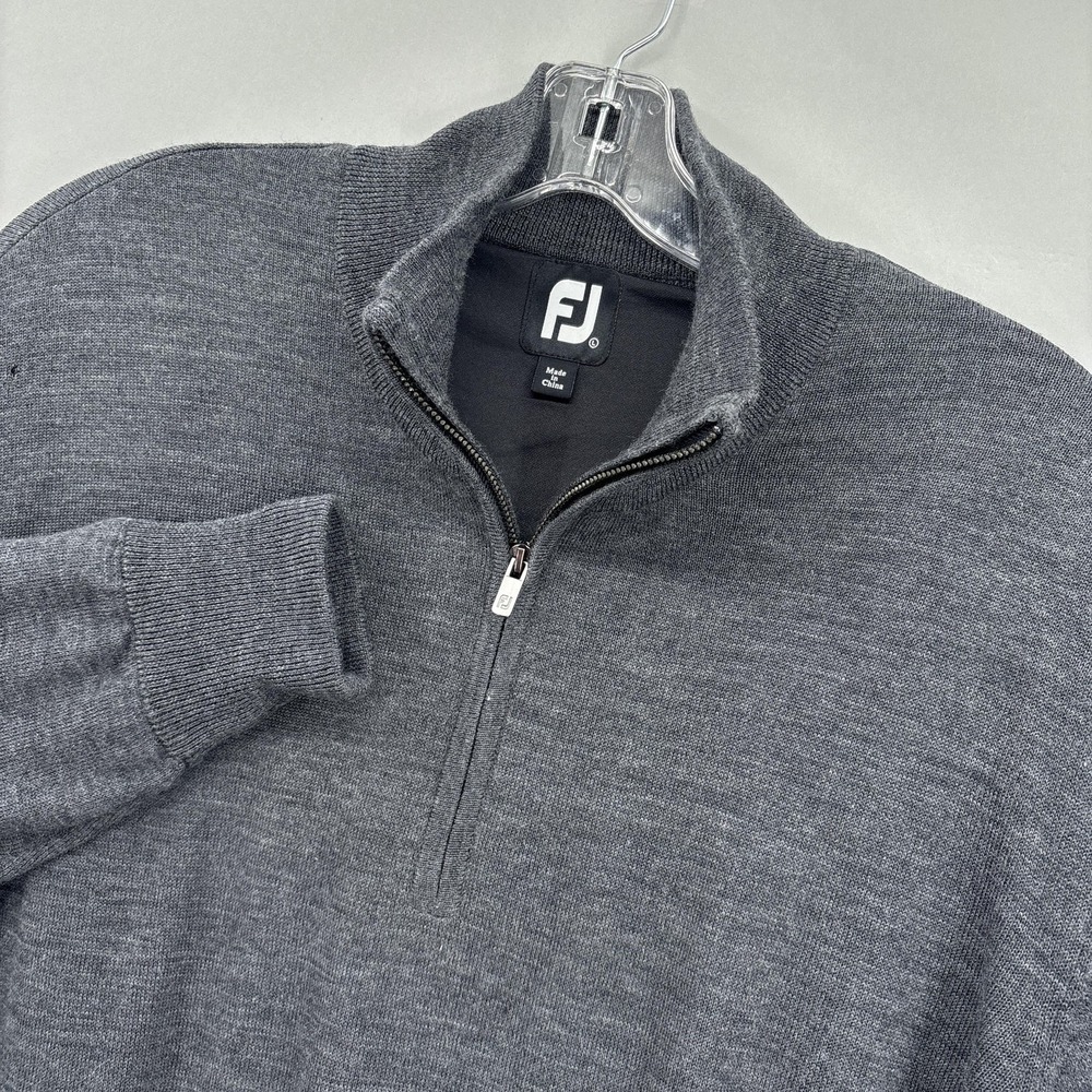 FootJoy Sweater Mens Large Gray Wool Quarter Zip Mock Neck Lined Golf Pullover